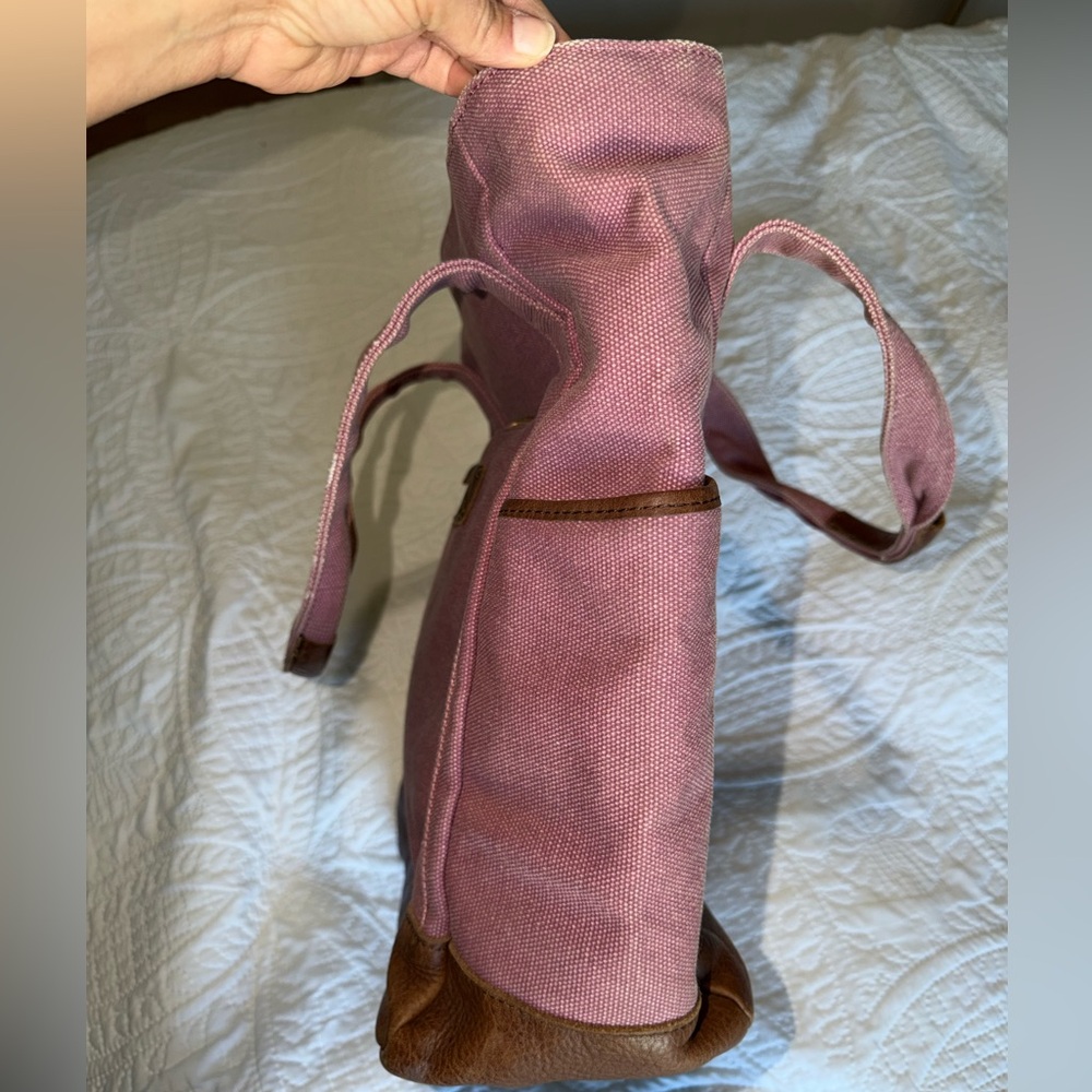 L.L. Bean Tote Canvas Bag Pink with Leather Bottom And Handles Rare Vintage - Picture 8 of 16